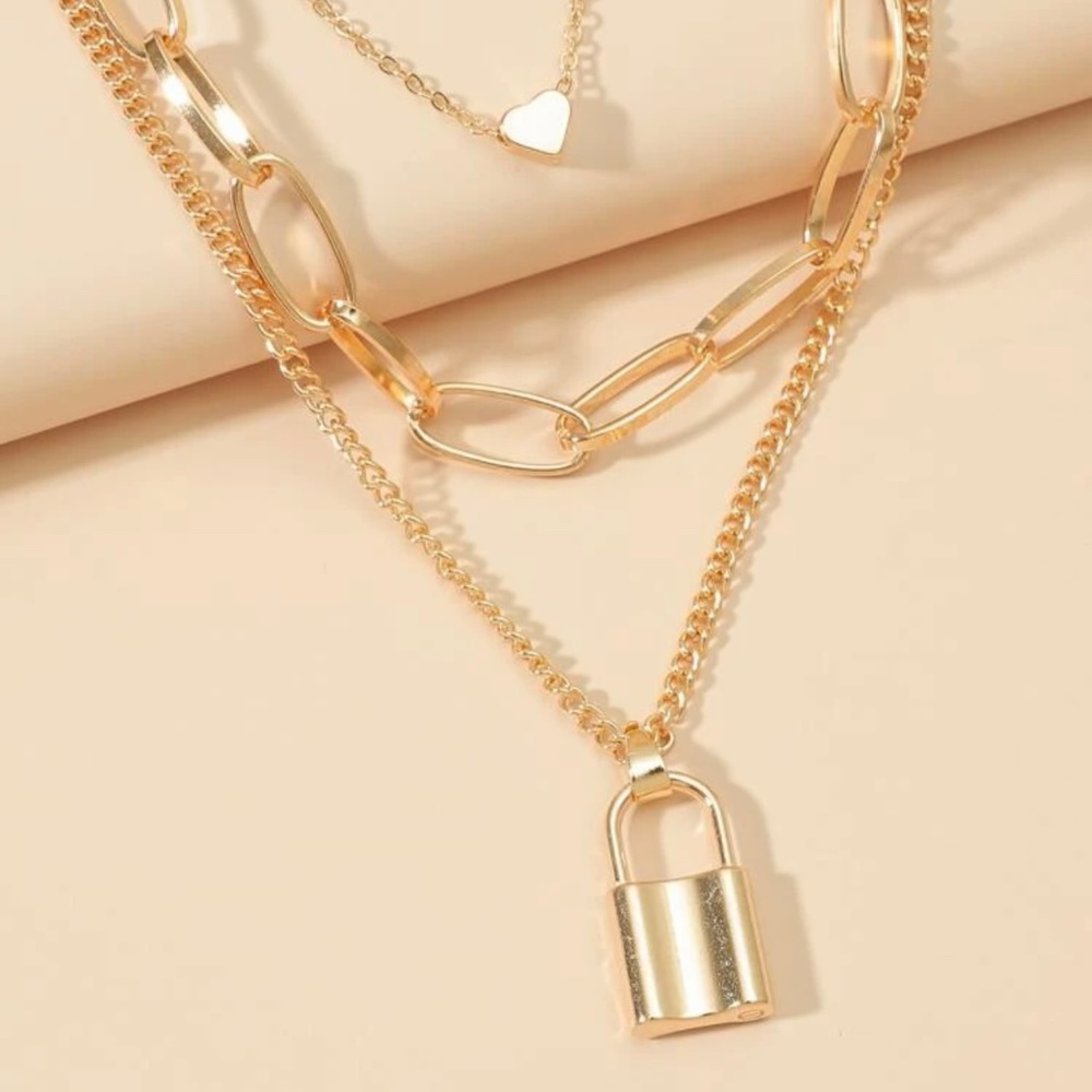 Gold Tone Layered Charm Pendant Necklace